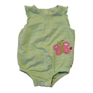 Carters Baby Girl Striped Green Romper 12 Months Butterfly Embroidery Snap Close
